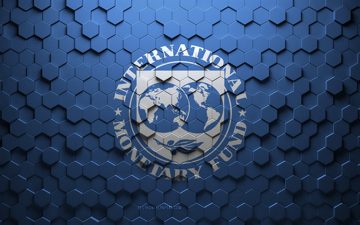 internationella valutafondens flagga, bikakekonst, internationella valutafondens hexagonflagga, internationella valutafondens 3d-hexagonkonst