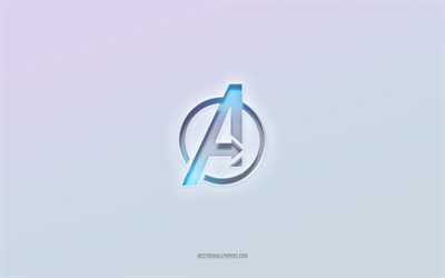 avengers logotyp, utskuren 3d text, vit bakgrund, avengers 3d logotyp, avengers emblem, avengers, pr&#228;glad logotyp, avengers 3d emblem