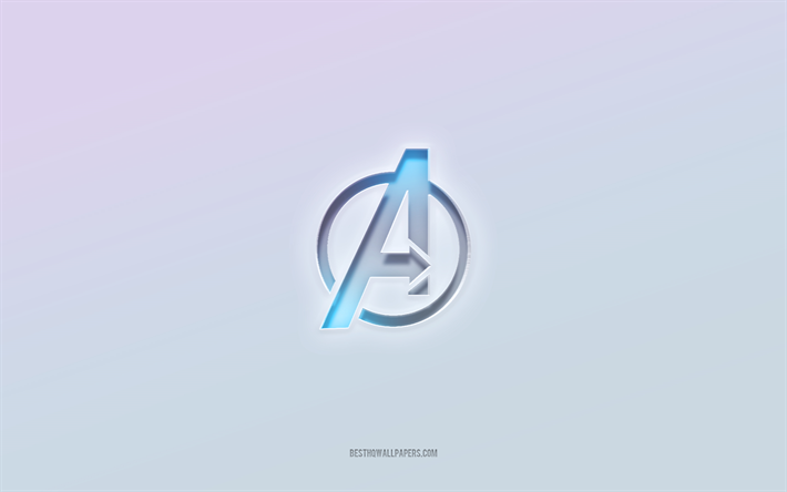 avengers logotyp, utskuren 3d text, vit bakgrund, avengers 3d logotyp, avengers emblem, avengers, pr&#228;glad logotyp, avengers 3d emblem