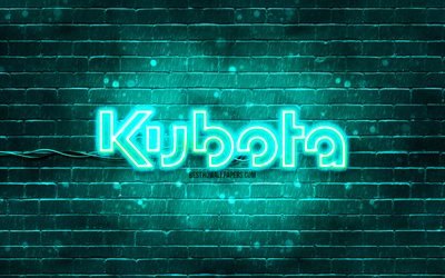 logo turchese kubota, 4k, muro di mattoni turchese, logo kubota, marchi, logo neon kubota, kubota