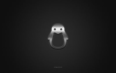 linux-logo, silbergl&#228;nzendes logo, linux-metallemblem, graue kohlefaserstruktur, linux, marken, kreative kunst, linux-emblem