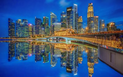 4k, singapur, g&#246;kdelenler, şehir manzarası, modern binalar, asya, gece manzaraları, asya şehirleri, singapur geceleri