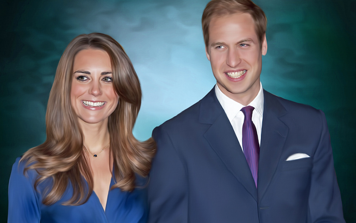 Kate Middleton, Prinssi William, art, Muotokuva, kuninkaallinen perhe, Catherine Elizabeth Middleton