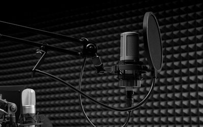 Microphone, sound recording studio, singing concept, bandstand