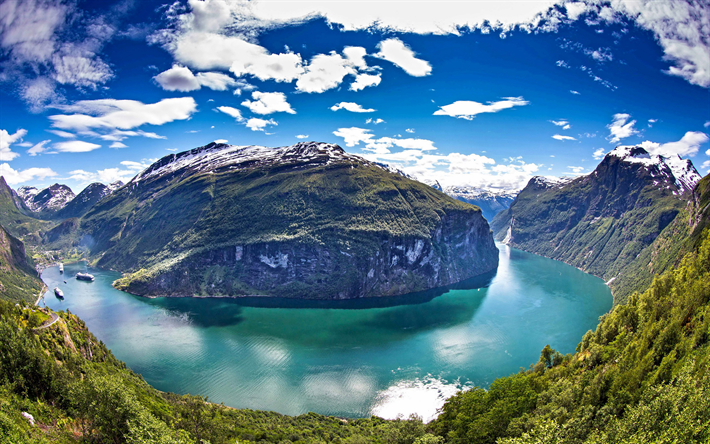 ノルウェー, 夏, 山々, フィヨルド, 美しい景観