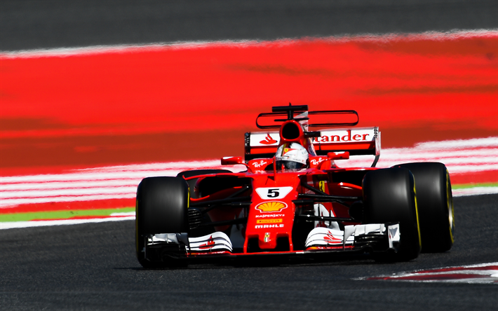 4k, Sebastian Vettel, Ferrari SF70H, chemin de c&#226;bles, 2017 voitures, F1, Formule 1 De la Scuderia Ferrari