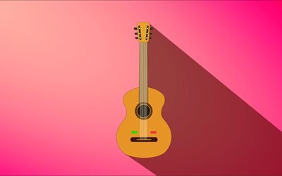 4k, gitarr, rosa bakgrund, kreativa