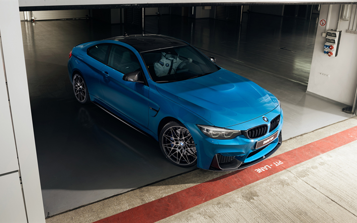 BMW M4 Coupe, 2017, Mavi M4, spor arabalar, Alman otomobil, BMW