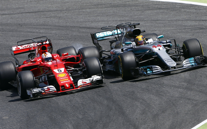 Lewis Hamilton, Sebastian Vettel, confrontation, Ferrari SF70H, F1, Formula 1, Scuderia Ferrari, Mercedes AMG Petronas team