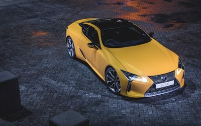 Lexus LC 500, 2018, Sports car, yellow LC, 4K, Japanese cars, Lexus