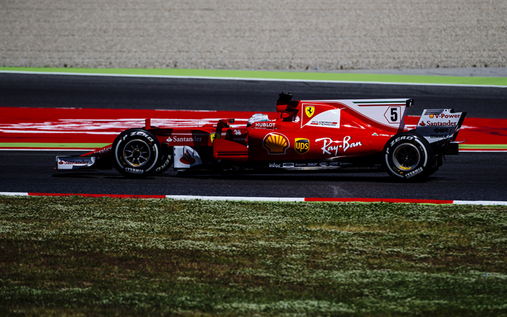 4k, Sebastian Vettel, pista, la Ferrari SF70H, F1, Formula 1, la Scuderia Ferrari, il movimento