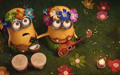 Minions, beach musicians, party, Despicable Me 3, 2017 movies