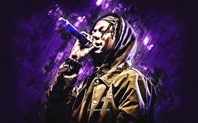 Joey Badass, american rapper, portrait, purple stone background, creative art, Jo-Vaughn Virginie