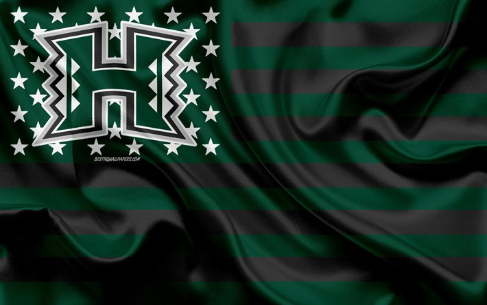 Hawaii Guerreros del Arcoiris, equipo de f&#250;tbol Americano, creadora de la bandera Americana, verde bandera negra, de la NCAA, Honolulu, Hawaii, estados UNIDOS, los Guerreros del Arcoiris logotipo, emblema, bandera de seda, el f&#250;tbol Americano