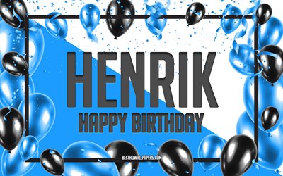 お誕生日おめでHenrik, お誕生日の風船の背景, Henrik, 壁紙名, Henrikお誕生日おめで, 青球誕生の背景, ご挨拶カード, Henrik誕生日