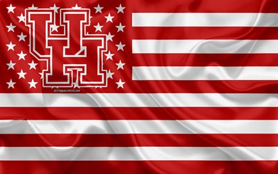 Houston Cougars, American football team, creative American flag, red and white flag, NCAA, Houston, Texas, USA, Houston Cougars logo, emblem, silk flag, American football
