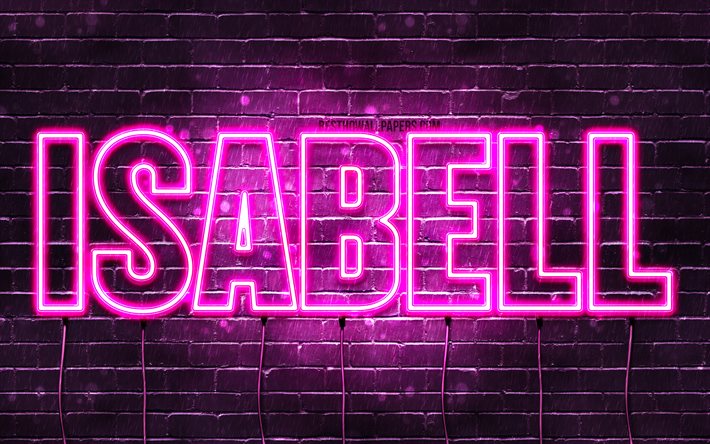 Isabel, 4k, fondos de pantalla con los nombres, los nombres femeninos, Isabell nombre, púrpura luces de neón, Feliz Cumpleaños Isabel, popular alemán nombres femeninos, de la imagen con el nombre de Isabel