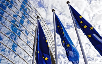 旗の欧州連合, EU旗, 欧州議会, 欧州連合フラグ, 旗の欧州連合旗竿, 欧州連合, 欧州議会ビル