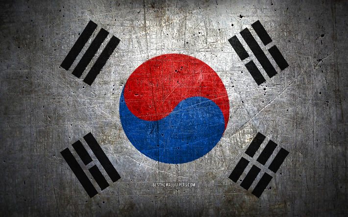韓国の金属旗, グランジアート, アジア諸国, 韓国の日, 国家のシンボル, 韓国, 金属旗, 韓国の旗, アジア, 韓国人