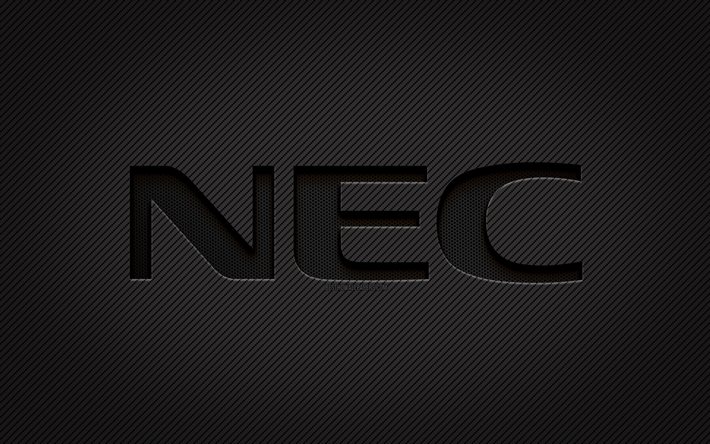NEC logo in carbonio, 4k, grunge, arte, carbonio, sfondo, creativo, logo nero NEC, marchi, logo NEC, NEC