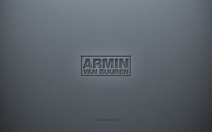 Logo Armin van Buuren, arri&#232;re-plan cr&#233;atif gris, embl&#232;me Armin van Buuren, texture de papier gris, Armin van Buuren, fond gris, logo Armin van Buuren 3d