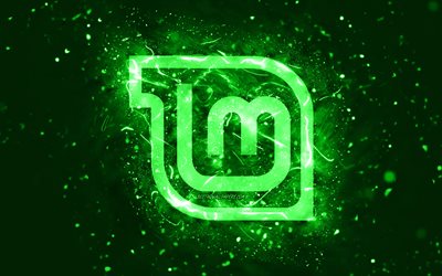 Linux Mint Mate green logo, 4k, green neon lights, Linux, creative, green abstract background, Linux Mint Mate logo, OS, Linux Mint Mate