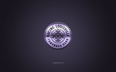 レーシングルイビルFC, アメリカのサッカークラブ, NWSL, 紫のロゴ, 紫色の炭素繊維の背景, フットボール。, Kentucky, 米国, レーシングルイビルFCロゴ