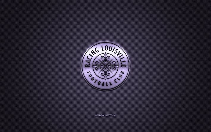Racing Louisville FC, club de football am&#233;ricain, NWSL, logo violet, fond violet en fibre de carbone, football, Kentucky, &#201;tats-Unis, logo Racing Louisville FC