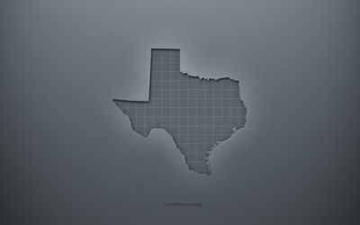 Carte du Texas, arri&#232;re-plan cr&#233;atif gris, Texas, &#201;tats-Unis, texture du papier gris, &#201;tats am&#233;ricains, silhouette de la carte du Texas, carte du Texas, fond gris, carte 3d du Texas