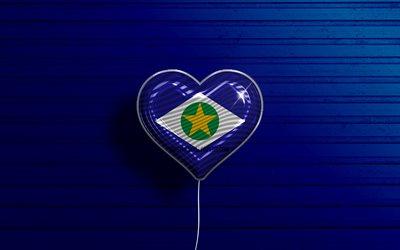 I Love Mato Grosso, 4k, realistic balloons, blue wooden background, brazilian states, flag of Mato Grosso, Brazil, balloon with flag, States of Brazil, Mato Grosso flag, Mato Grosso, Day of Mato Grosso