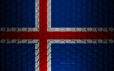 Drapeau de l&#39;Islande, texture des hexagones 3d, Islande, texture 3d, drapeau de l&#39;Islande 3d, texture m&#233;tallique, drapeau de l&#39;Islande