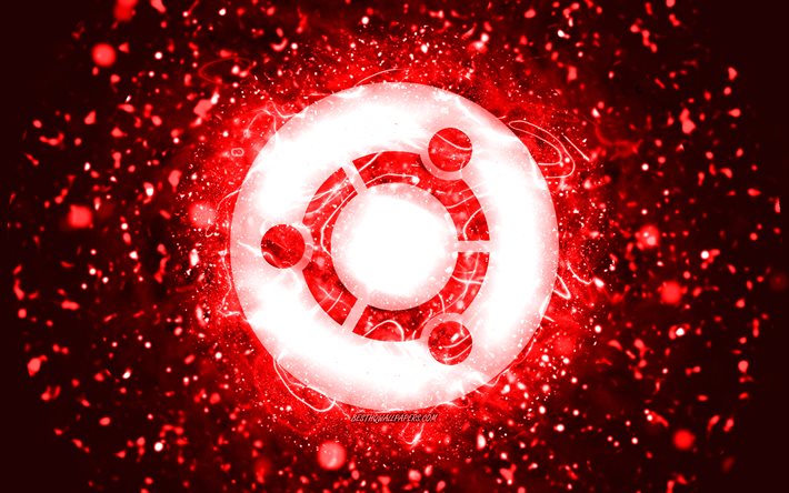 Logotipo vermelho do Ubuntu, 4k, luzes de n&#233;on vermelhas, Linux, criativo, fundo abstrato vermelho, logotipo do Ubuntu, sistema operacional, Ubuntu