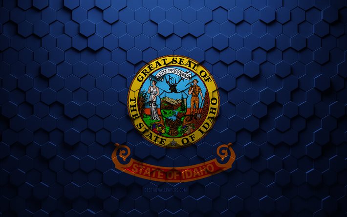 Flag of Idaho, honeycomb art, Idaho hexagons flag, Idaho, 3d hexagons art, Idaho flag