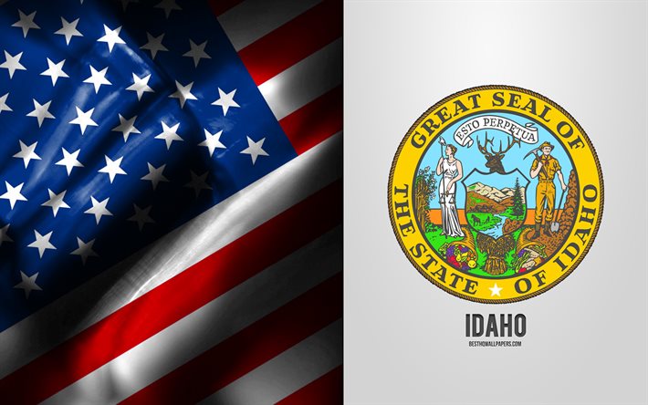 Seal of Idaho, USA Flag, Idaho emblem, Idaho coat of arms, Idaho badge, American flag, Idaho, USA