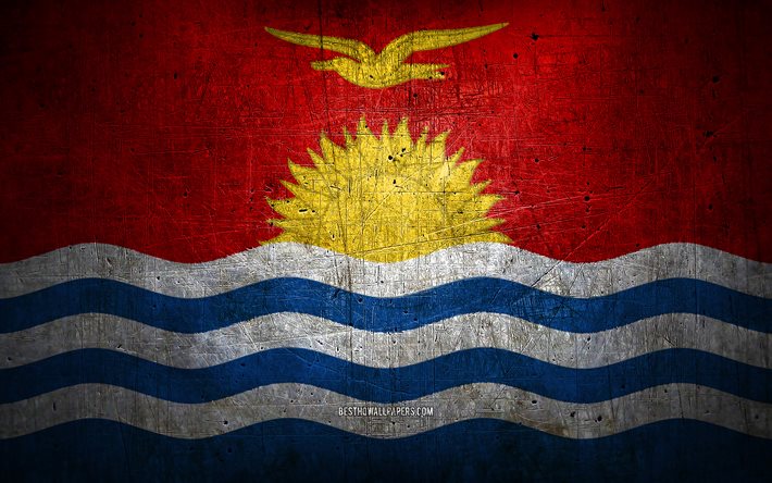 Bandeira de metal de Kiribati, arte grunge, pa&#237;ses oce&#226;nicos, Dia de Kiribati, s&#237;mbolos nacionais, bandeira de Kiribati, bandeiras de metal, Bandeira de Kiribati, Oceania, Kiribati