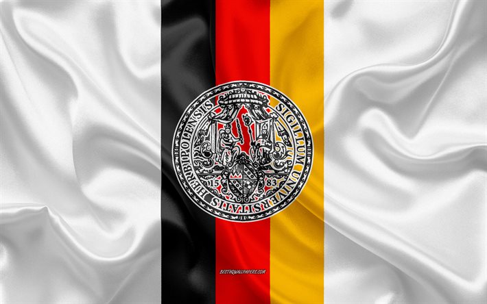 Emblema dell&#39;Universit&#224; di Wurzburg, bandiera tedesca, logo dell&#39;Universit&#224; di Wurzburg, Wurzburg, Germania, Universit&#224; di Wurzburg