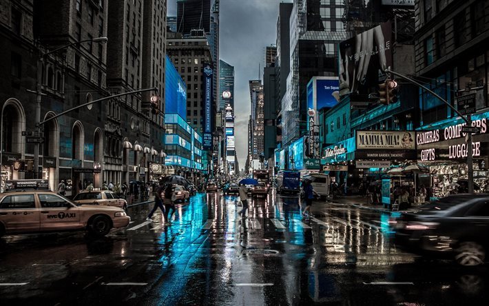 ダウンロード画像 マンハッタン 雨 通り タクシー 夜 ニューヨーク 米国 フリー のピクチャを無料デスクトップの壁紙