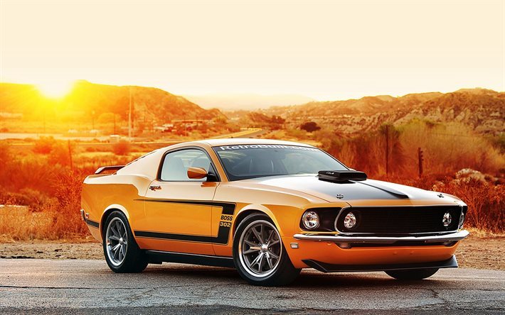 sunset, musculary, ford mustang