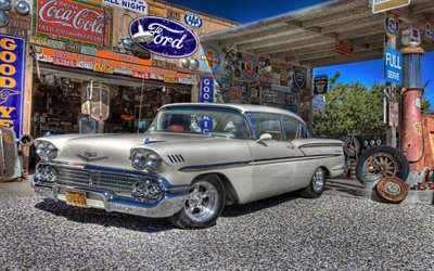 chevrolet, dressing, gas stations, retro cars, hdr
