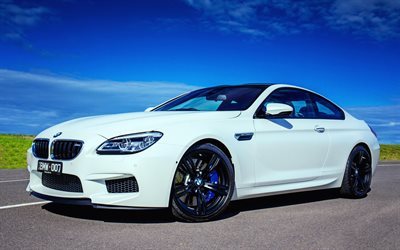 2015, bmw m6, sports cars, white bmw, f12, coupe, road
