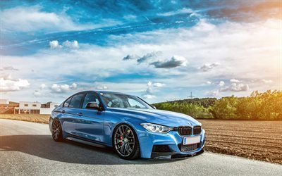 bmw 3-series, tuning, 2015, route, les berlines, bleu bmw, f30