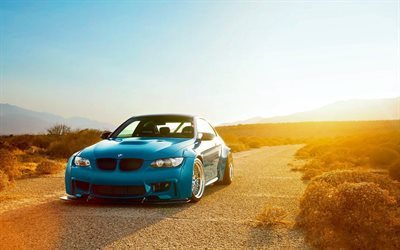 blue bmw, coupe, bmw m3, e92, tuning, desert