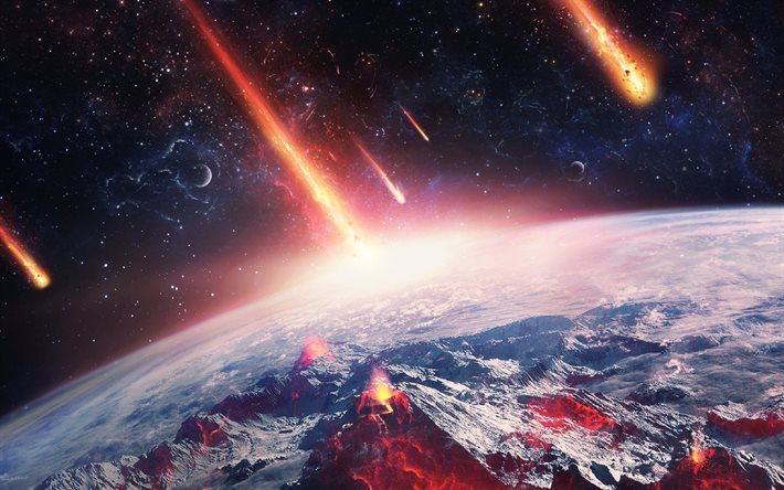 meteoritos, a superf&#237;cie do planeta, estrelas, galaxy