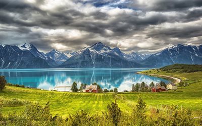 جزيرة جوتلاند, السويد, الجبال, الغيوم, بحيرة, الطبيعة الجميلة, hdr