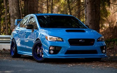 sedans, sports cars, 2016, tuning, blue subaru