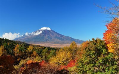 ciel bleu, le mont fuji, l&#39;automne, japon