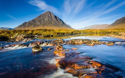 river, vuoret, skotlanti, kes&#228;ll&#228;, sininen taivas