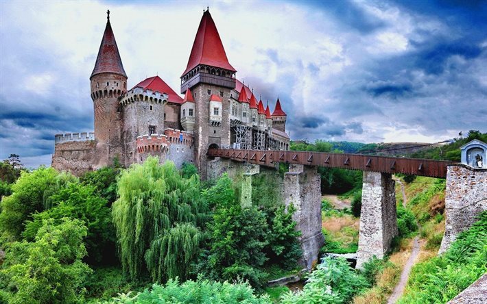 corvin castle, summer, transylvania, bridge, romania, hunedoara castle