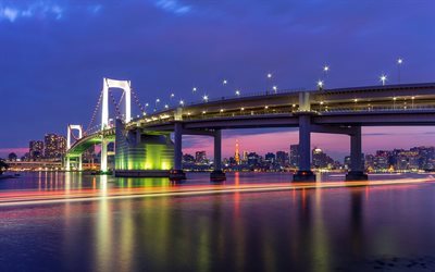 la nuit, capital, tokyo, japon, pont