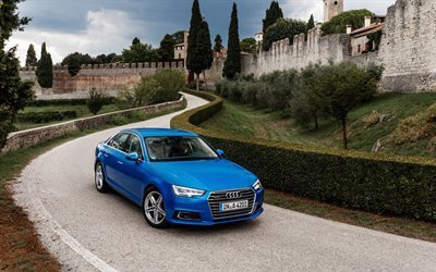 tfsi quattro, 2016, sedans, audi a4, road, blue audi, castle